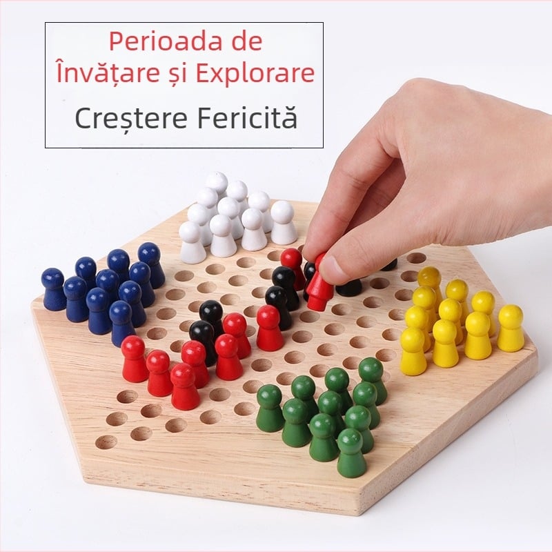 Joc educațional din lemn pentru doi jucători, pe tablă hexagonală, pentru copii