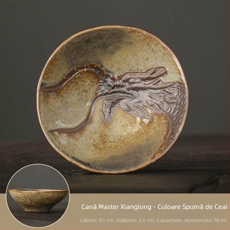 Ceșcuță ceramică în formă de dragon cu glazură de cuptor, lut purpuriu cu nisip, set Kung Fu pentru ceai, ceașcă premium pentru maeștri