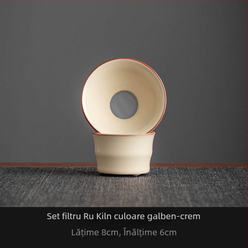 Filtru de ceai ceramic din Ru kiln bej, cu plasă fină – accesorii pentru ceremonia ceaiului, uz casnic
