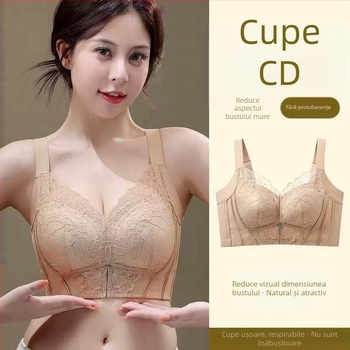 Sutien pentru mărime mare, cupă subțire, fără sârmă, dantelat, modelator, susținere laterală, cupă CD