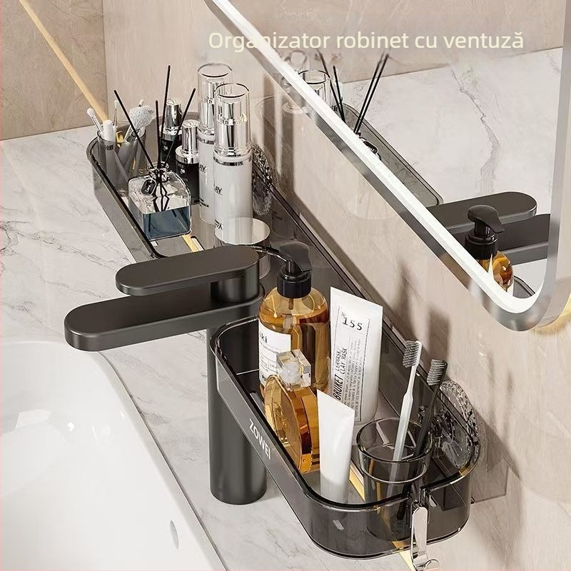Suport multifuncțional pentru duș cu ventuză, reglabil și mobil, raft de depozitare pentru baie