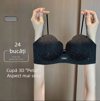 Sutien push-up pentru un bust mic, suport moale, bretele subțiri lucioase, fără arc, modelare laterală a sânilor