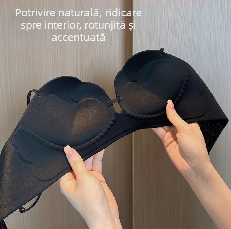 Sutien push-up pentru un bust mic, suport moale, bretele subțiri lucioase, fără arc, modelare laterală a sânilor