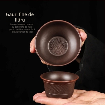 Ceainic din lut mov, integral lucrat manual, set pentru ceremonia ceaiului: filtru de ceai, separator de ceai, set casnic pentru ceai, ceainic cu capacitate mare