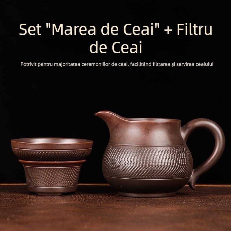 Ceainic din lut mov, integral lucrat manual, set pentru ceremonia ceaiului: filtru de ceai, separator de ceai, set casnic pentru ceai, ceainic cu capacitate mare