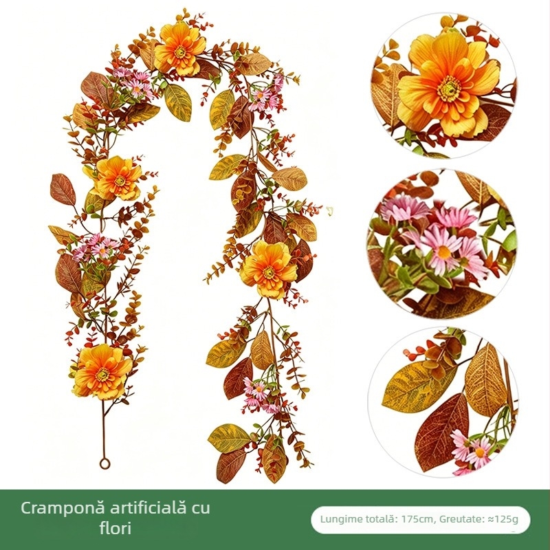 Viță de flori artificială de toamnă, cu frunze de magnolie, margaretă și plante acvatice, cunună decorativă pentru casă și nuntă