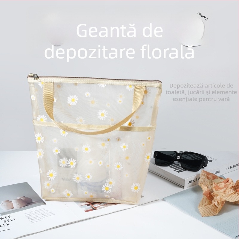 Geantă de toaletă portabilă pentru călătorii, cu imprimeu din plasă, ideală pentru drumeții, plajă și înot.