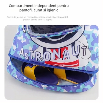 Geantă de plajă impermeabilă pentru copii, cu compartiment pentru încălțăminte și separare uscat/umed, compactă și ușoară