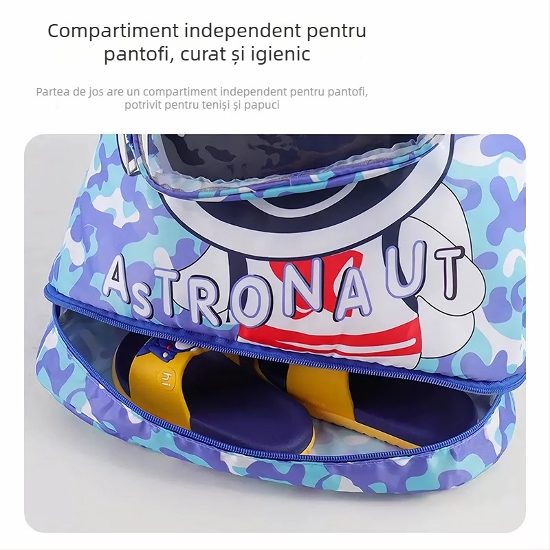 Geantă de plajă impermeabilă pentru copii, cu compartiment pentru încălțăminte și separare uscat/umed, compactă și ușoară