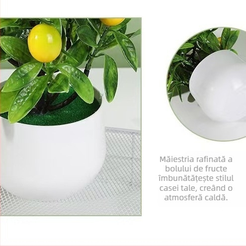 Bonsai cu lămâie în ghiveci, plantă verde artificială cu fructul de lămâie