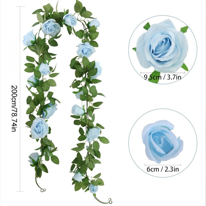 Viță artificială cu trandafiri albaștri din mătase, 100–200 cm, decor pentru primăvara casei