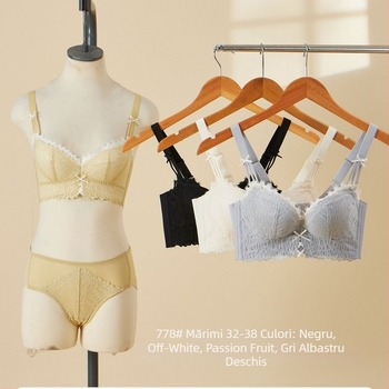 Sutien fără sârmă model 778, cupa B, cupe medii, dantelă, modelare, respirabil, închidere spate cu cinci rânduri, pentru femei