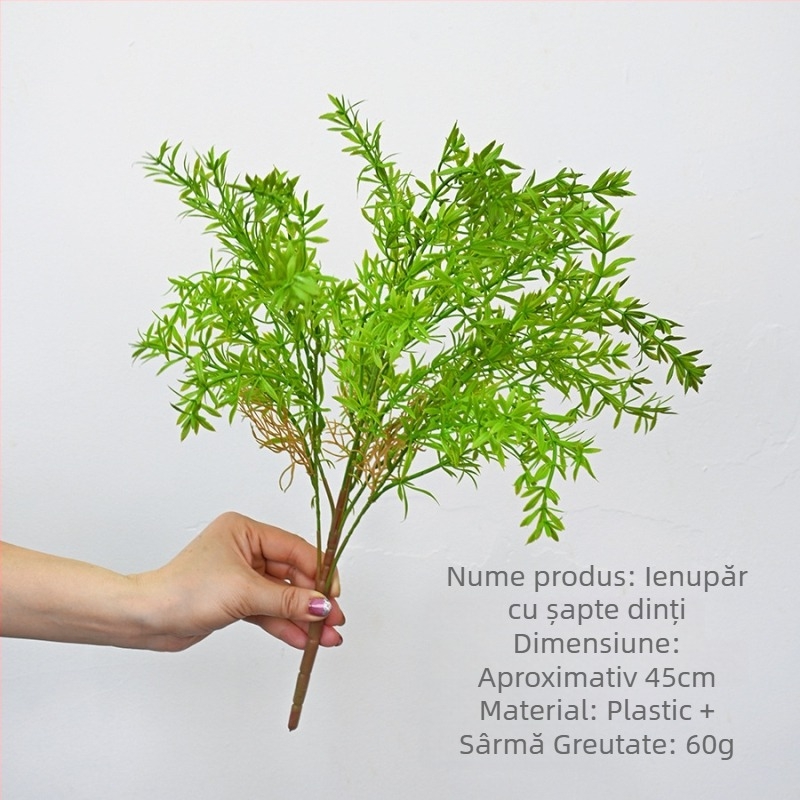 Plantă artificială în stil forestier, cu ferigă cu șapte ramuri, pentru decor de perete interior, aranjament de nuntă și recuzită pentru fotografii