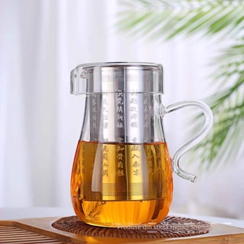 Set de ceai din sticlă rezistentă la temperaturi, ceainic și cești cu motiv pinguin, infuzor pentru flori și plante aromatice