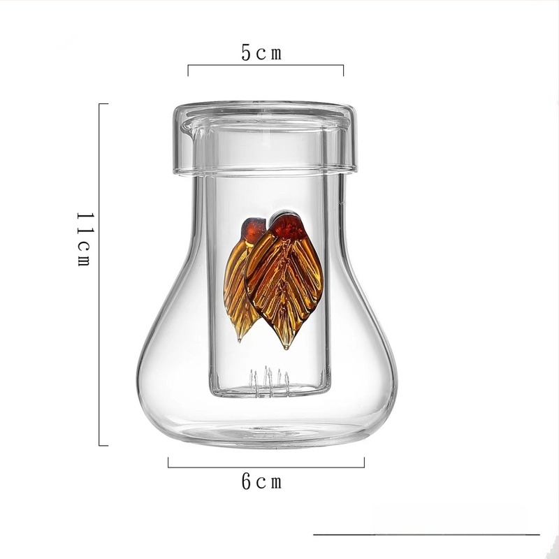 Set de ceai din sticlă rezistentă la temperaturi, ceainic și cești cu motiv pinguin, infuzor pentru flori și plante aromatice