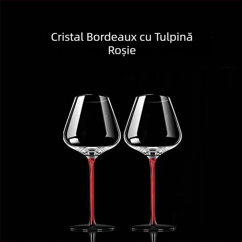 Set de pahare pentru vin roșu pentru 2, 4 sau 6 persoane, design cu papion roșu, tulpini burgundy, cristal fără plumb pentru uz casnic