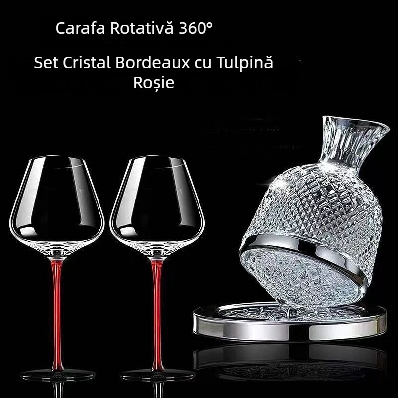 Set de pahare pentru vin roșu pentru 2, 4 sau 6 persoane, design cu papion roșu, tulpini burgundy, cristal fără plumb pentru uz casnic