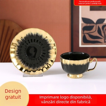 Set cești și farfurioare de cafea în stil european, cu aur gravat și model floral, 6 cești și 6 farfurioare, pentru uz casnic, cutie cadou