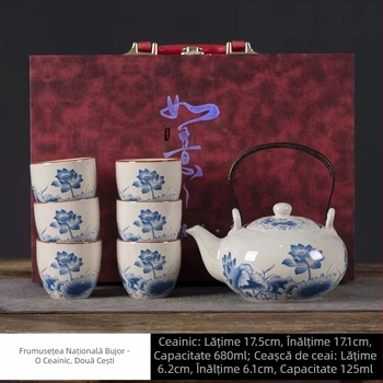 Ceainic ceramic cu mâner de ridicare, capacitate mare, set de ceai pentru uz casnic, stil minimalist vintage.