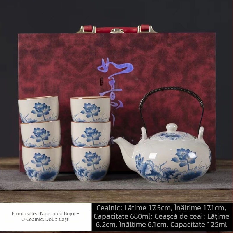 Ceainic ceramic cu mâner de ridicare, capacitate mare, set de ceai pentru uz casnic, stil minimalist vintage.
