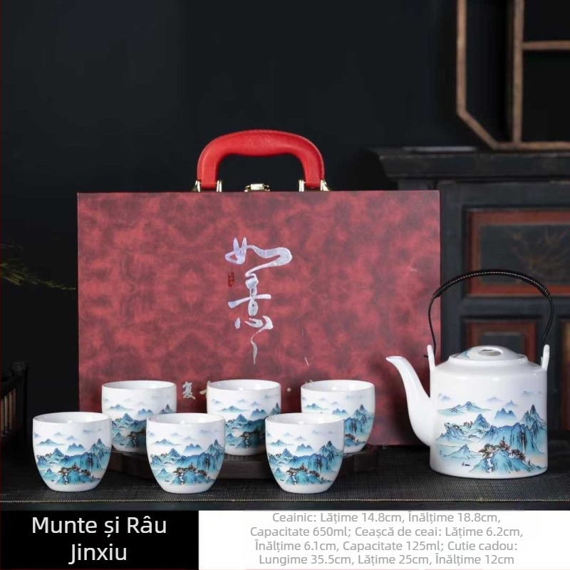 Ceainic ceramic cu mâner de ridicare, capacitate mare, set de ceai pentru uz casnic, stil minimalist vintage.