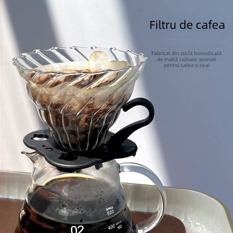 Set V60 din sticlă borosilicată rezistentă la căldură, cu suport și recipient de servire din sticlă