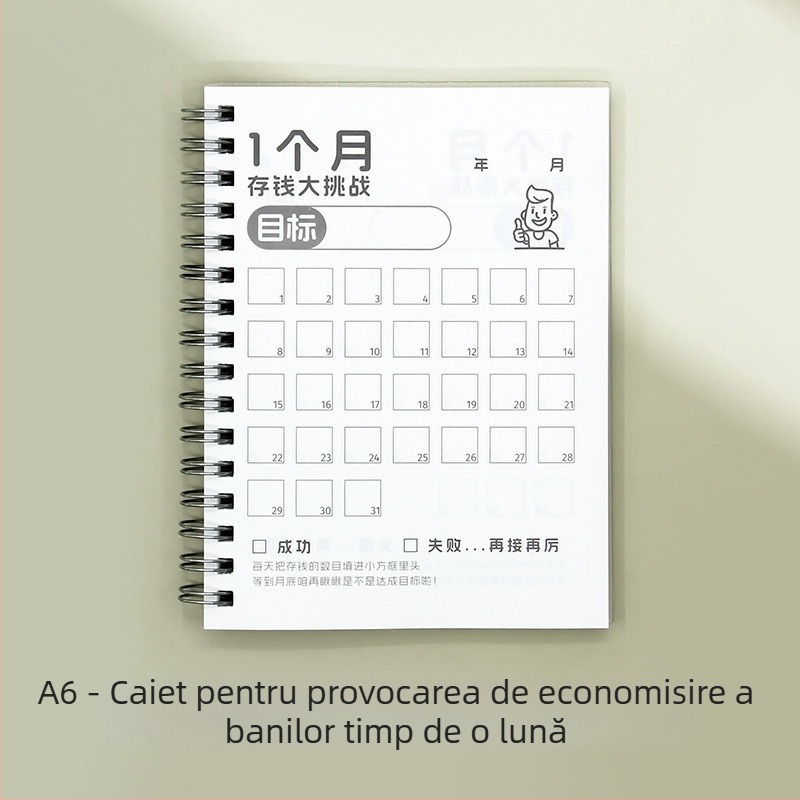 Jurnal de buzunar A6: Provocare de economisire, Plan de economisire și Jurnal zilnic de cheltuieli pentru copii