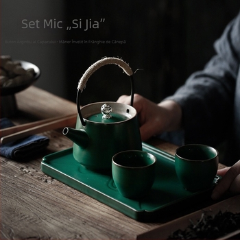 Set de ceai Shang Yan, stil retro Kung Fu, pentru acasă – ceainic ceramic minimalist cu două cești