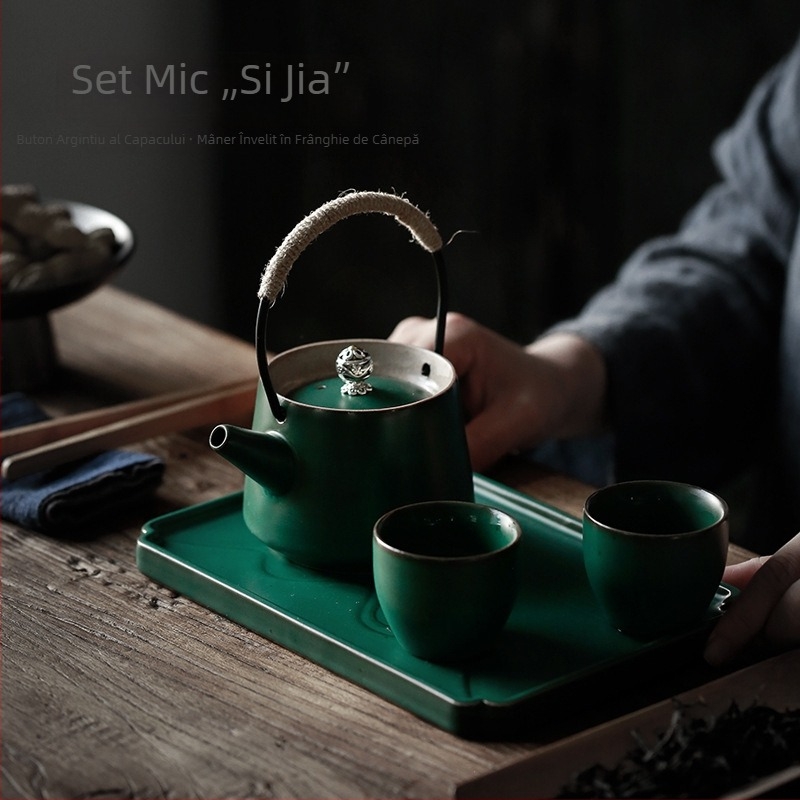 Set de ceai Shang Yan, stil retro Kung Fu, pentru acasă – ceainic ceramic minimalist cu două cești