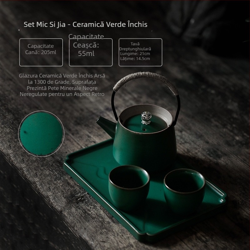 Set de ceai Shang Yan, stil retro Kung Fu, pentru acasă – ceainic ceramic minimalist cu două cești