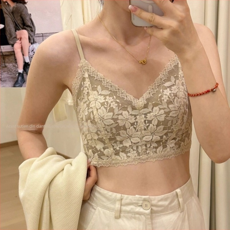 Bustier dantelat în stil franțuzesc, cupe triunghiulare, top din bumbac