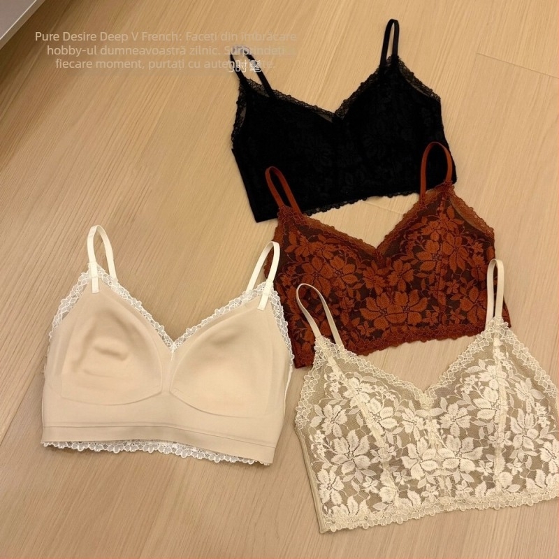 Bustier dantelat în stil franțuzesc, cupe triunghiulare, top din bumbac