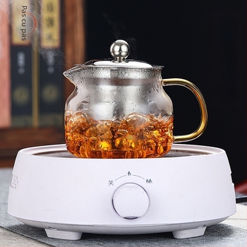 Ceainic din sticlă rezistent la temperaturi înalte, infuzor din oțel inoxidabil, set Gongfu cu farfurioară și ceașcă, mâner colorat.