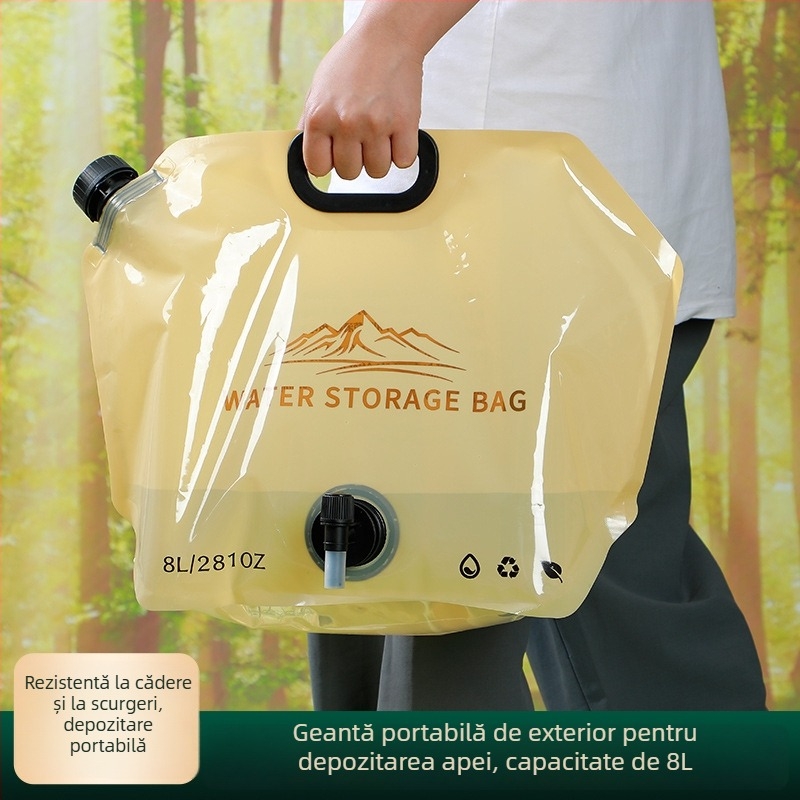 Sac de apă exterior de 8L, mare capacitate, rezistent la cădere și scurgeri, portabil, pliabil pentru camping