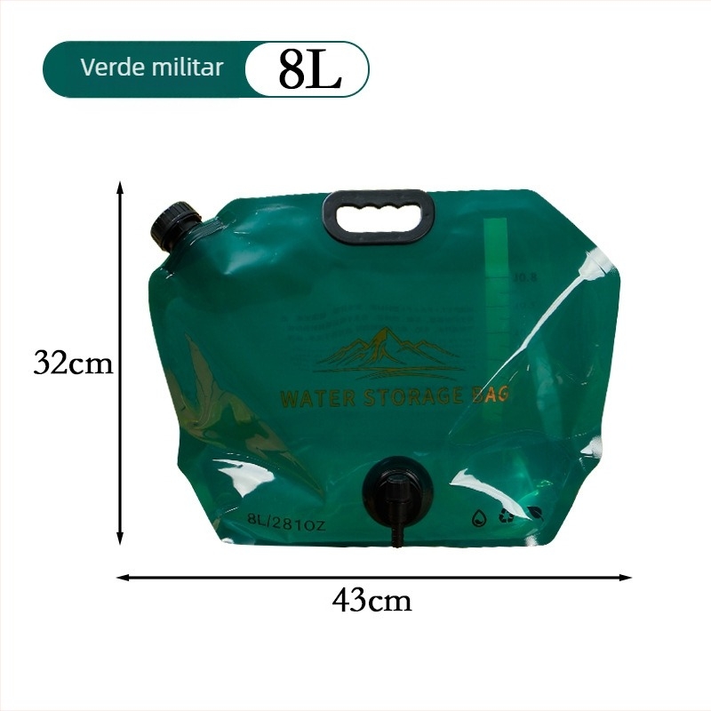 Sac de apă exterior de 8L, mare capacitate, rezistent la cădere și scurgeri, portabil, pliabil pentru camping