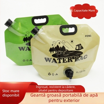 Geantă de apă pliabilă, portabilă pentru drumeții în aer liber, capacitate mare, cu gură de turnare și robinet pentru camping