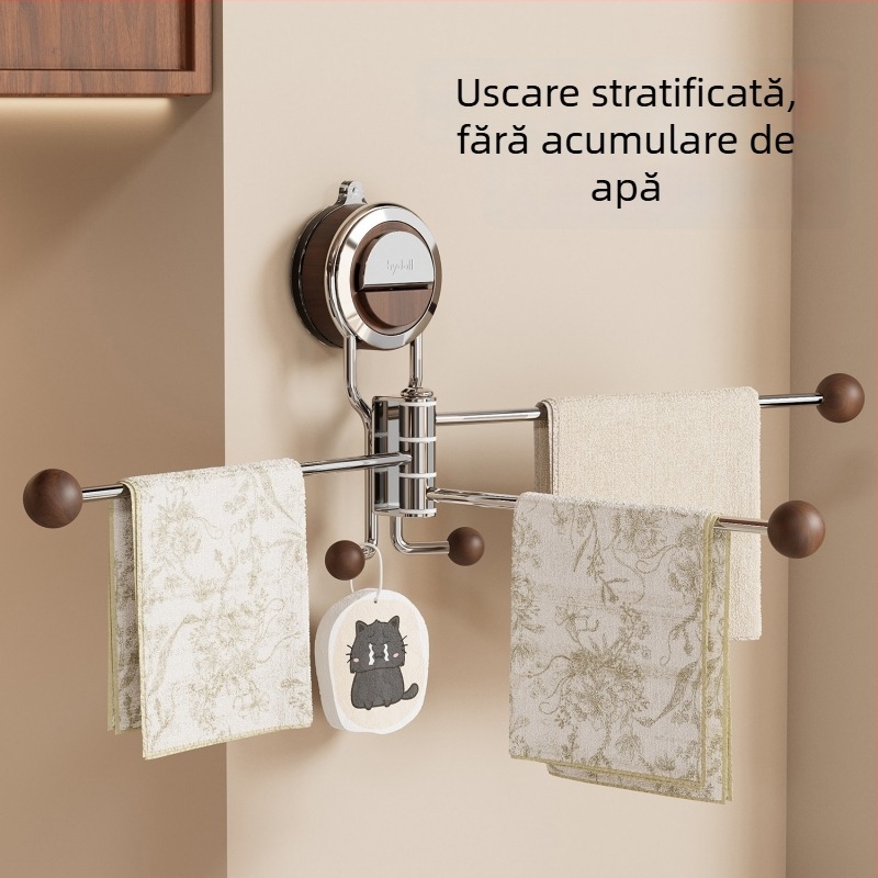 Organizator de bucătărie cu ventuză din oțel inoxidabil pentru cârpe, rolă de hârtie de bucătărie și tacâmuri, cu suport rotativ pentru drenaj