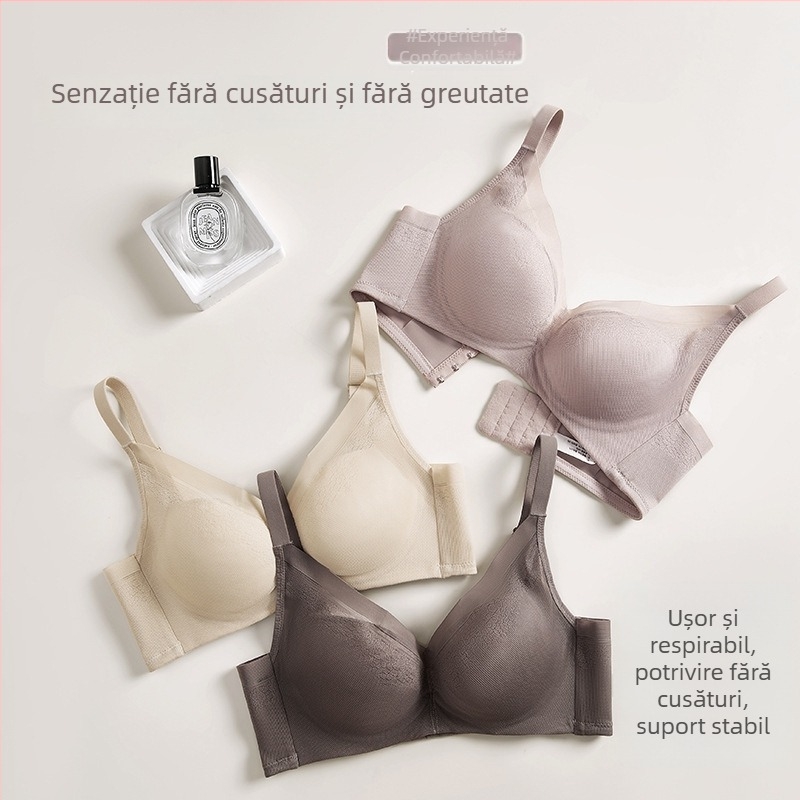 Sutien din mătase fără arcuri pentru sâni mici, cu susținere și modelare a sânilor pe zonele laterale