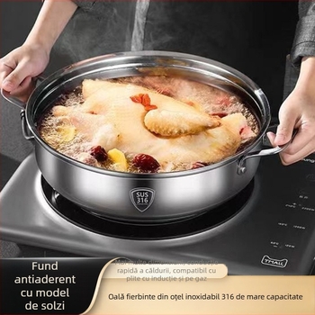 Oală de fondue chinezesc din oțel inoxidabil, gros, pentru uz casnic, oală de supă, compatibilă cu aragaz și plită cu inducție, antiaderentă, pentru shabu-shabu