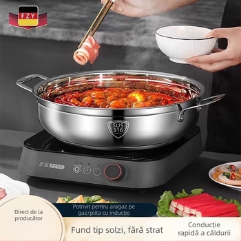 Oală de fondue chinezesc din oțel inoxidabil, gros, pentru uz casnic, oală de supă, compatibilă cu aragaz și plită cu inducție, antiaderentă, pentru shabu-shabu