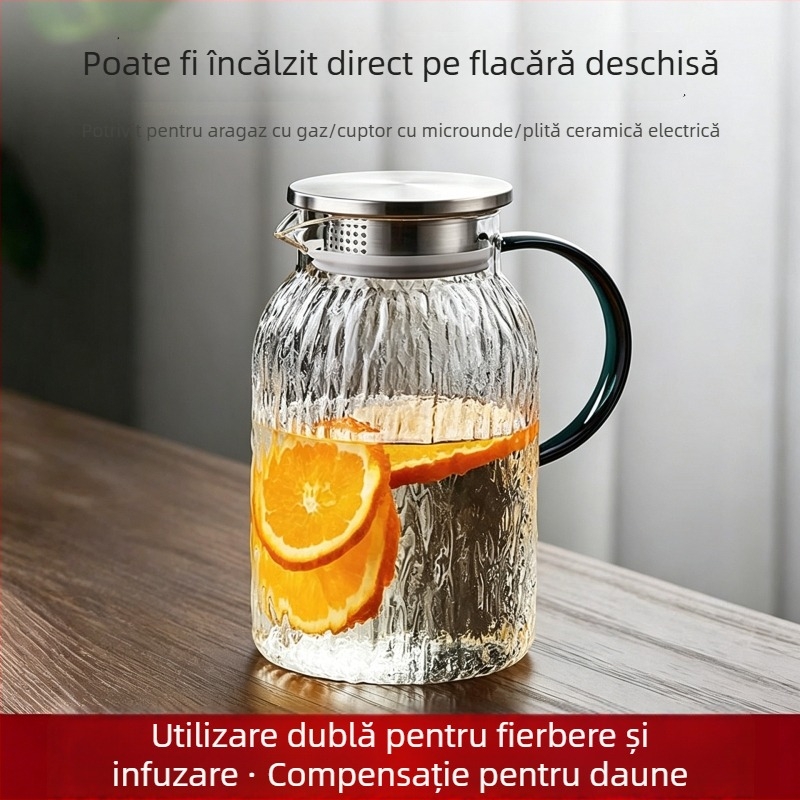 Ceainic din sticlă borosilicată rezistentă la temperaturi înalte, pentru uz casnic, potrivit pentru foc deschis, cu capacitate mare pentru infuzarea ceaiului și apă rece