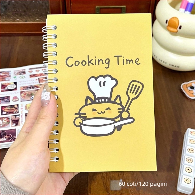 Jurnal premium cu temă culinară cu pisicuță, etichete de colaj, album DIY de stocare, carnet spiral în stil Instagram bucătar