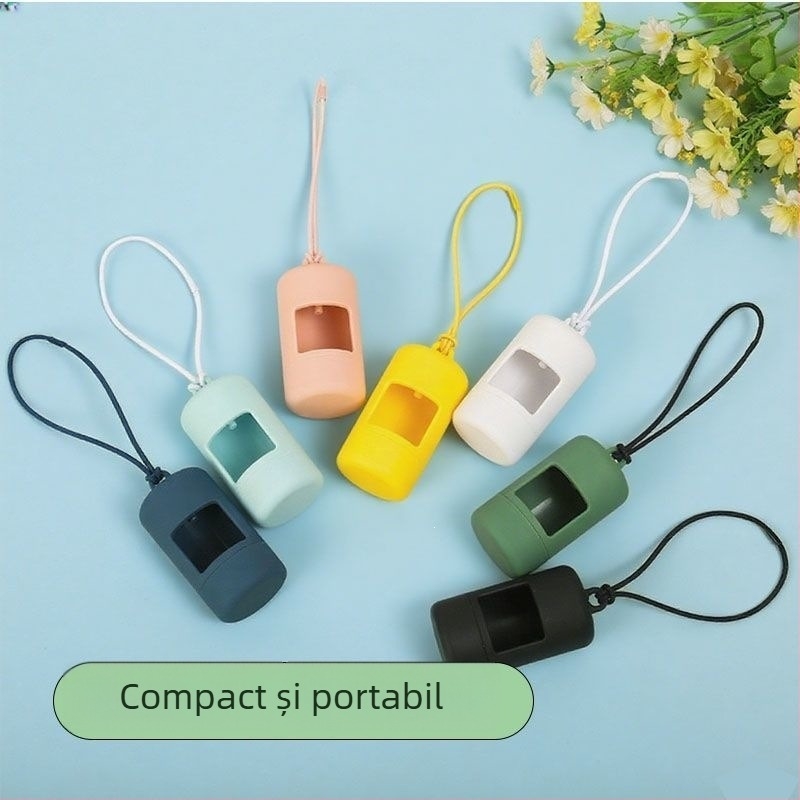 Scooper portabil pentru fecale de câini, compact și multifuncțional, cu opțiuni de culoare pentru plimbări.