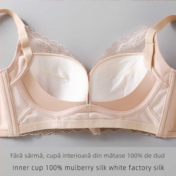 Sutien din mătase Mulberry 6A, dantelă cloud, cupe interioare din 100% mătase, prietenos cu pielea și respirabil