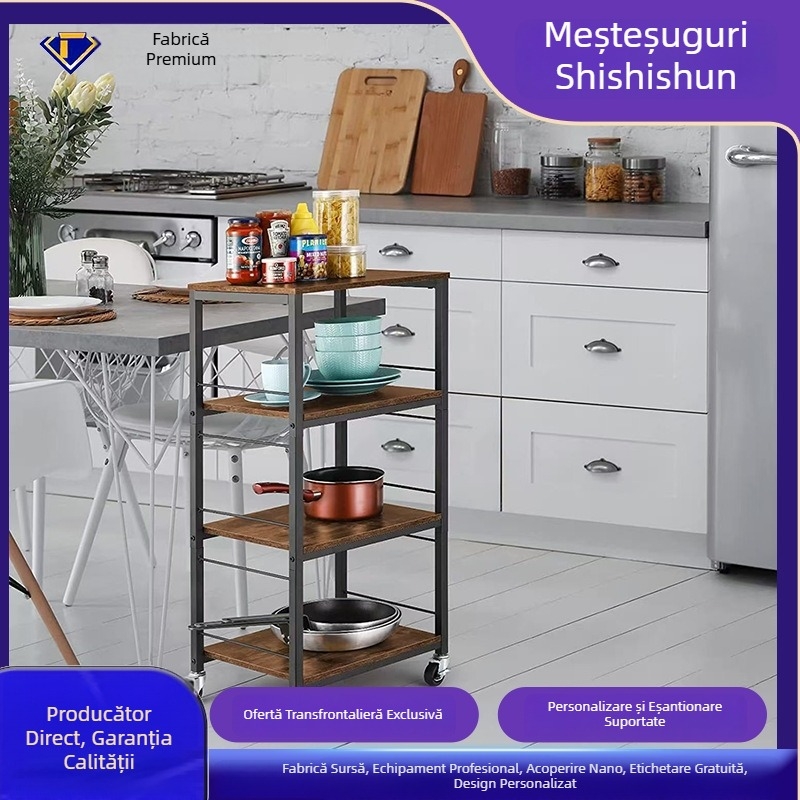 Raft metalic de bucătărie, patru niveluri, pentru oale și ustensile, organizator pe blat