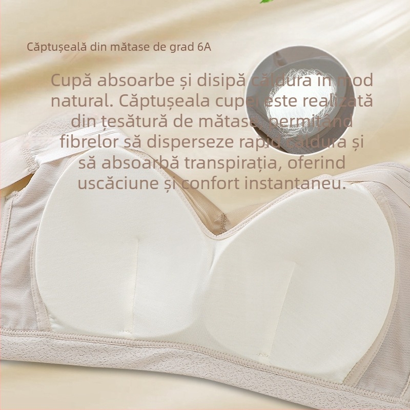 Sutien de vară ușor din mătase de mulberry, fără armături, adună sânii și modelează spatele, pentru o siluetă mai subțire la sânii mari