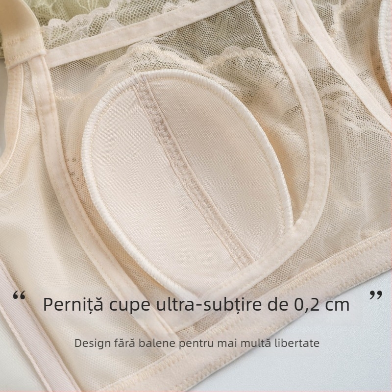 Tangge Sutien din mătase cu cupă în formă de urechi de iepure, fără bretele, bordură din dantelă de mătase