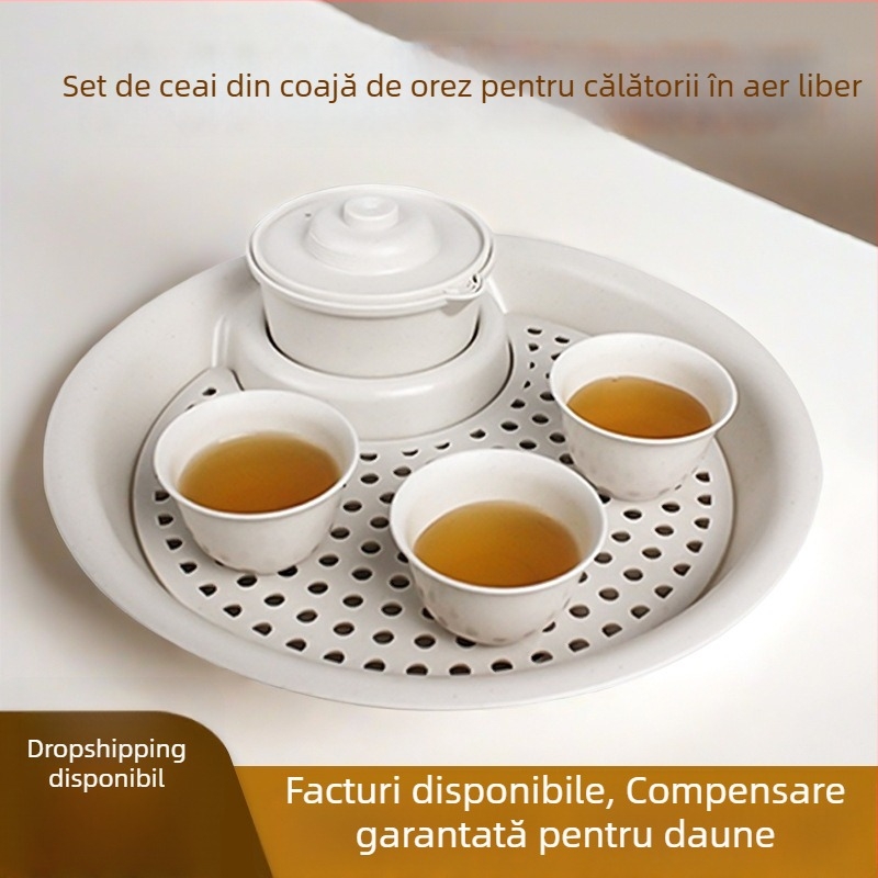 Set de ceai din coajă de orez, masă de ceai și tavă pentru cești, design luxos și modern, mică masă de ceai pentru uz casnic