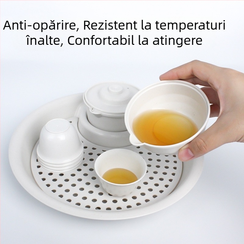 Set de ceai din coajă de orez, masă de ceai și tavă pentru cești, design luxos și modern, mică masă de ceai pentru uz casnic