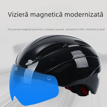 Casca de bicicletă cu vizier magnetic, carcasă PC integrată, unisex, design jumătate de față